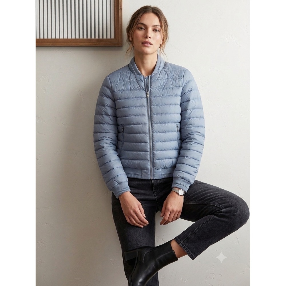 Soia & Kyo Ronda Down Puffer Jacket Sky Blue Lightweight Bomber Womens Large NWT